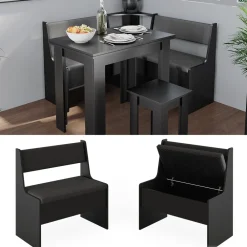 Küchenbank Sitzbank Esszimmerbank Roman Schwarz 77 cm modern Truhenbank Eckbankgruppe Esszimmergruppe Küchensitzgruppe Sitzbankgruppe Küchenmöbel Polstermöbel ^ Vicco New