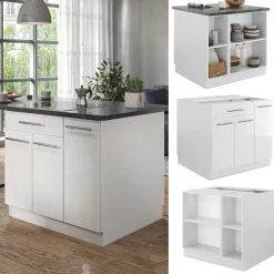Vicco Kücheninsel Küchenblock Einbauküche Fame-Line Weiß 90 cm modern Hochglanz Küchen Schränke Apothekerunterschrank Schubunterschrank Regalinselunterschrank Softclose-Scharnier Küchenmöbel Hot