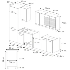 Küchenzeile Fame-Line Weiß Dunkelblau Hochglanz 300 cm mit Arbeitsplatte Weiß-Marmor ^ Vicco Discount