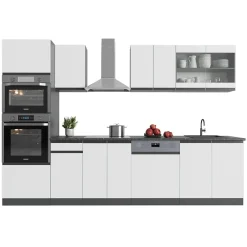 Küchenzeile Küchenblock Einbauküche R-Line J-Shape Anthrazit Weiß 300 cm modern Küchenschränke Küchenmöbel ^ Vicco Best