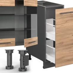 Vicco Küchenzeile Küchenblock Einbauküche Fame-Line Anthrazit Eiche 280cm modern Küchen Schränke Spülenunterschrank Unterschrank Schubunterschrank Hängeschrank Mikrowellenschrank Apothekerunterschrank