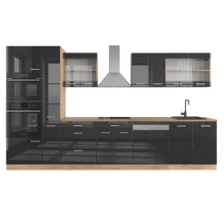 Vicco Küchenzeile Küchenblock Einbauküche R-Line 350 cm Eiche Anthrazit Hochglanz Küche Clearance