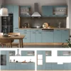 Küchenzeile R-Line Solid Eiche Blau Grau 350 cm modern Küchenschränke Küchenmöbel ^ Vicco Best