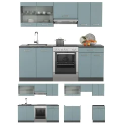 Küchenzeile R-Line Solid Anthrazit Blau Grau 200 cm modern Küchenschränke Küchenmöbel ^ Vicco Hot
