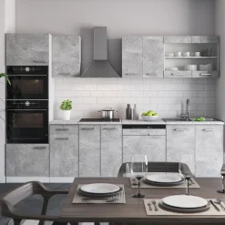 KÜCHE R-LINE 300 CM KÜCHENZEILE KÜCHENBLOCK EINBAUKÜCHE BETON MIT ARBEITSPLATTEN ^ Vicco Discount