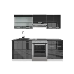 KÜCHE R-LINE 200CM KÜCHENZEILE KÜCHENBLOCK EINBAU Anthrazit Hochglanz ^ Vicco