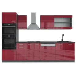 KÜCHE R-LINE 300 CM KÜCHENZEILE KÜCHENBLOCK EINBAUKÜCHE ANTHRAZIT BORDEAUX HOCHGLANZ ^ Vicco