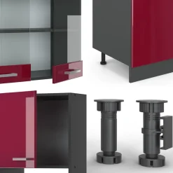 KÜCHE R-LINE 300 CM KÜCHENZEILE KÜCHENBLOCK EINBAUKÜCHE ANTHRAZIT BORDEAUX HOCHGLANZ ^ Vicco