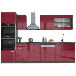 KÜCHE R-LINE 300 CM KÜCHENZEILE KÜCHENBLOCK EINBAUKÜCHE ANTHRAZIT BORDEAUX HOCHGLANZ ^ Vicco