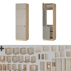 Vicco Kühlumbauschrank Fame-Line Eiche Grau-Beige gerahmt 60 cm Discount