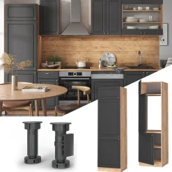Vicco Kühlumbauschrank Küchenschrank Küchenmöbel Fame-Line Eiche Anthrazit-Gold Landhaus 60 cm Küche Einbauküche Blende Drehtür Einlegeboden Kühlschrank Küchenzeile Clearance