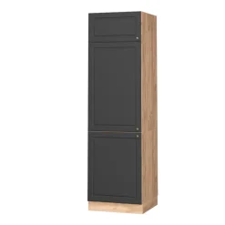 Vicco Kühlumbauschrank Küchenschrank Küchenmöbel Fame-Line Eiche Anthrazit-Gold Landhaus 60 cm Küche Einbauküche Blende Drehtür Einlegeboden Kühlschrank Küchenzeile Clearance