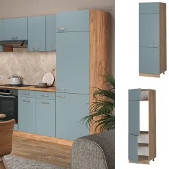 Vicco Kühlumbauschrank Küchenschrank R-Line Solid Eiche Blau Grau 60 cm modern Discount