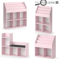 Kinderbücherregal Luigi 107 x 114 cm, Rosa, Kinderzimmerregal, Fächer, Faltboxen ^ Vicco Hot