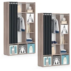 Kinderkleiderschrank Kinderzimmerschrank Kindergarderobe Luigi Sonoma Faltbox 106 x 178 cm modern Schrankregal Jugendzimmerschrank Organizer Vorhang Kleiderstange Fächer Aufbewahrung Spielzeugablage ^ Vicco Best