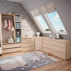 Vicco Kinderkleiderschrank Elmo Eiche 100 x 200 cm mit 2 Schubladen Hot