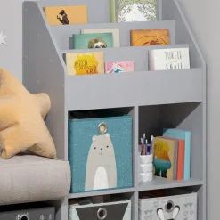 Kinderregal Bücherregal Wandregal Luigi Hellgrau 72x114 cm modern Kinderzimmer Regal Spielzeugregal Dekoregal Standregal Aufbewahrungsregal Würfelregal Ablage Fach freistehend Faltbox ^ Vicco Online