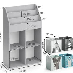 Kinderregal Bücherregal Wandregal Luigi Hellgrau 72x114 cm modern Kinderzimmer Regal Spielzeugregal Dekoregal Standregal Aufbewahrungsregal Würfelregal Ablage Fach freistehend Faltbox ^ Vicco Online