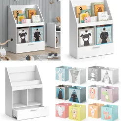 Kinderregal Bücherregal Wandregal Luigi Weiß 72x96 cm modern Kinderzimmer Regal Spielzeugregal Dekoregal Standregal Aufbewahrungsregal Würfelregal Schublade Ablage Fach freistehend Faltbox ^ Vicco Clearance