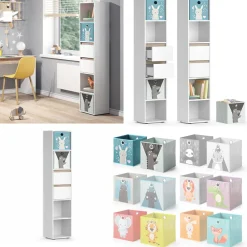Vicco Kinderregal Bücherregal Standregal Robert Weiß 36 x 171 cm modern Faltboxen Kinderzimmer Regal Wandregal Aufbewahrungsregal Spielzeugaufbewahrung Best