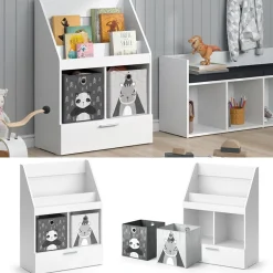 Kinderregal Bücherregal Wandregal Luigi Weiß 72x96 cm modern Kinderzimmer Regal Spielzeugregal Dekoregal Standregal Aufbewahrungsregal Würfelregal Schublade Ablage Fach freistehend Faltbox ^ Vicco Sale