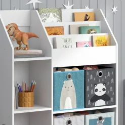 Kinderregal Bücherregal Wandregal Luigi Weiß 100x114 cm modern Faltbox Kinderzimmer Regal Spielzeugregal Dekoregal Standregal Aufbewahrungsregal Würfelregal Ablage Fach freistehend ^ Vicco Outlet