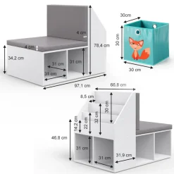 Vicco Kinderregal ONIX mit Sitzbank 6 Faltboxen Kindersitzbank Kinderzimmerregal Sale