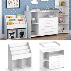 Kinderzimmer-Set "Oskar", Weiß, 2 Teile, mit Wickelkommode und Bücherregal ^ Vicco Discount