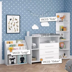 Vicco Kinderzimmer-Set "Oskar", Weiß, 2 Teile, mit Wickelkommode und Spielzeugregal Sale