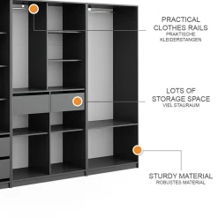 Kleiderschrank Elmo Anthrazit 100 x 200 cm Set mit 3 Teile ^ Vicco New