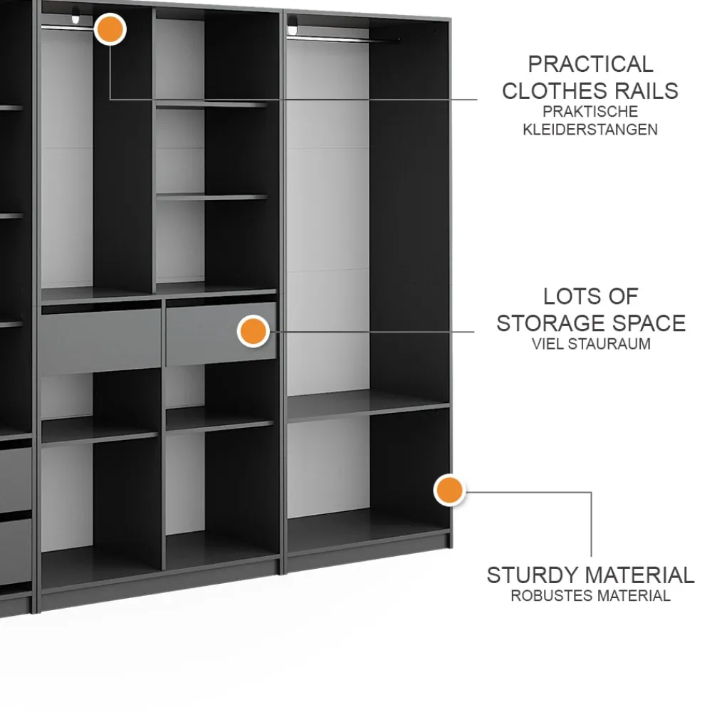 Kleiderschrank Elmo Anthrazit 100 x 200 cm Set mit 3 Teile ^ Vicco New