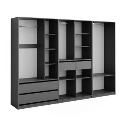 Kleiderschrank Elmo Anthrazit 100 x 200 cm Set mit 3 Teile ^ Vicco New