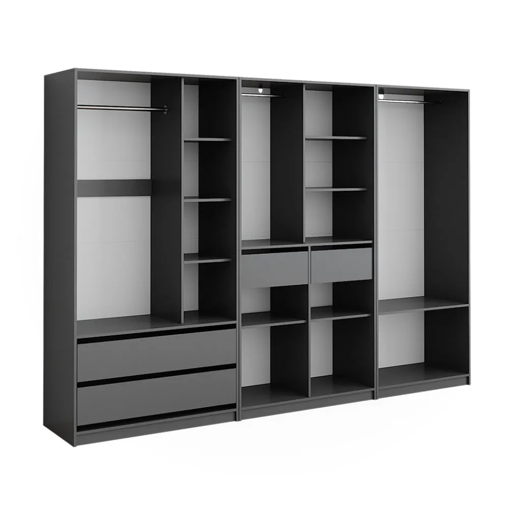 Kleiderschrank Elmo Anthrazit 100 x 200 cm Set mit 3 Teile ^ Vicco New