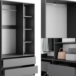 Kleiderschrank Elmo Anthrazit 100 x 200 cm Set mit 3 Teile ^ Vicco New