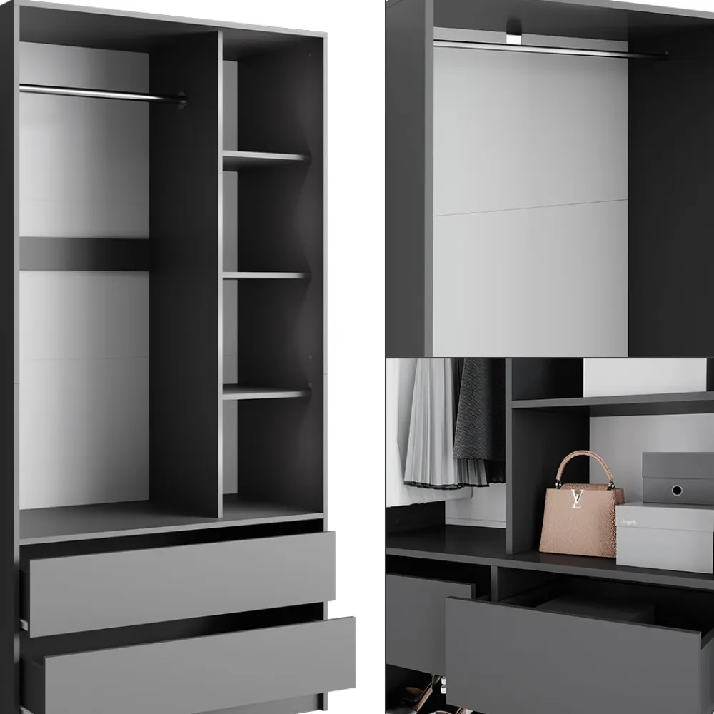 Kleiderschrank Elmo Anthrazit 100 x 200 cm Set mit 3 Teile ^ Vicco New