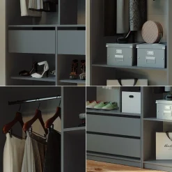 Kleiderschrank Elmo Anthrazit 100 x 200 cm Set mit 3 Teile ^ Vicco New