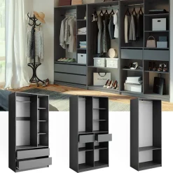 Kleiderschrank Elmo Anthrazit 100 x 200 cm Set mit 3 Teile ^ Vicco New