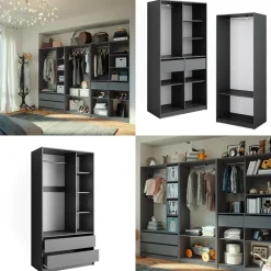 Kleiderschrank Elmo Anthrazit 100 x 200 cm Set mit 3 Teile ^ Vicco New