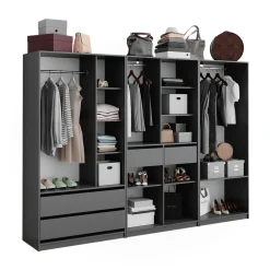 Kleiderschrank Elmo Anthrazit 100 x 200 cm Set mit 3 Teile ^ Vicco New