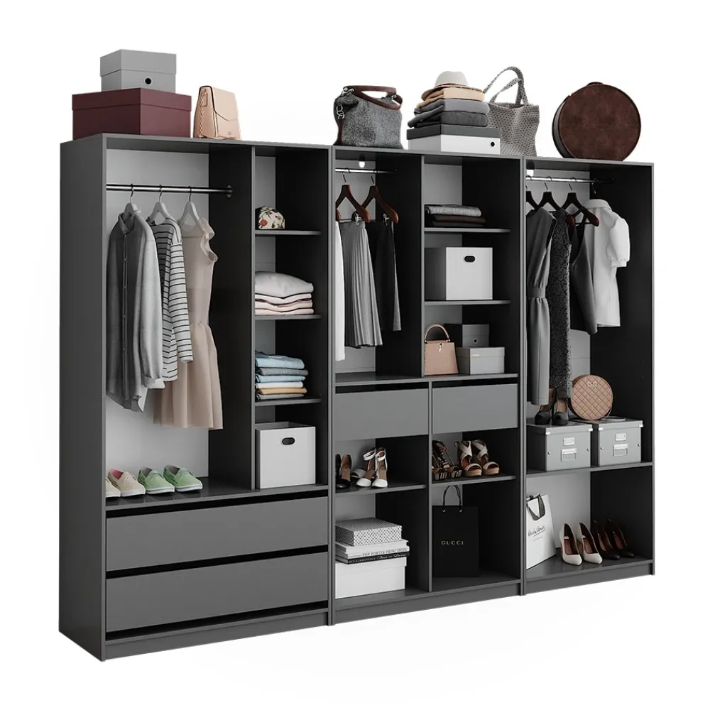 Kleiderschrank Elmo Anthrazit 100 x 200 cm Set mit 3 Teile ^ Vicco New