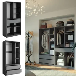 Vicco Kleiderschrank Elmo Anthrazit 100 x 200 cm Set mit 2 Teile Outlet