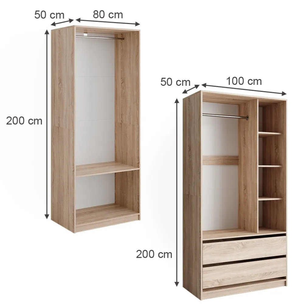 Kleiderschrank Elmo Sonoma 80 x 200 cm Set mit 2 Teile ^ Vicco Best