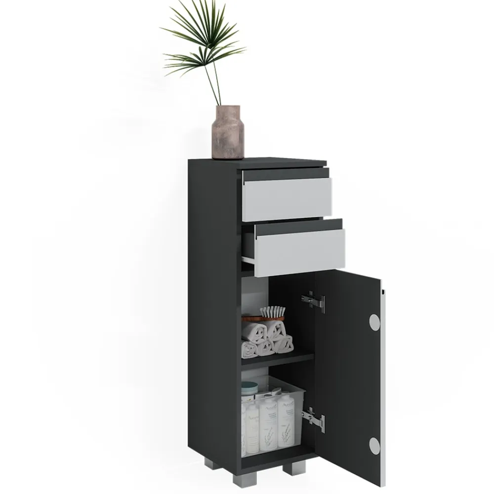 Midischrank Badschrank Badezimmermöbel J-shape Anthrazit Weiß modern 30x95cm Badezimmer Schrank Badmöbel Schranktür Schrankschublade Schrankfach Ablage Aufbewahrung ^ Vicco New