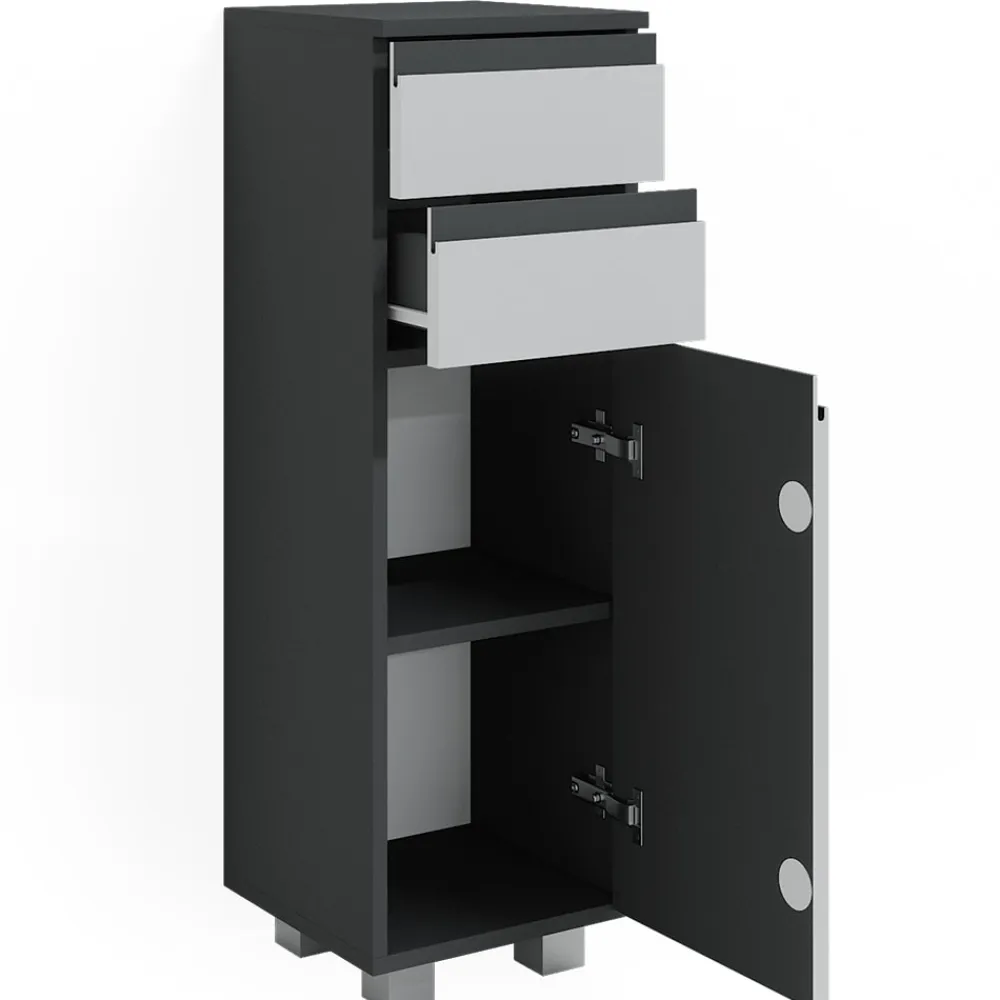 Midischrank Badschrank Badezimmermöbel J-shape Anthrazit Weiß modern 30x95cm Badezimmer Schrank Badmöbel Schranktür Schrankschublade Schrankfach Ablage Aufbewahrung ^ Vicco New