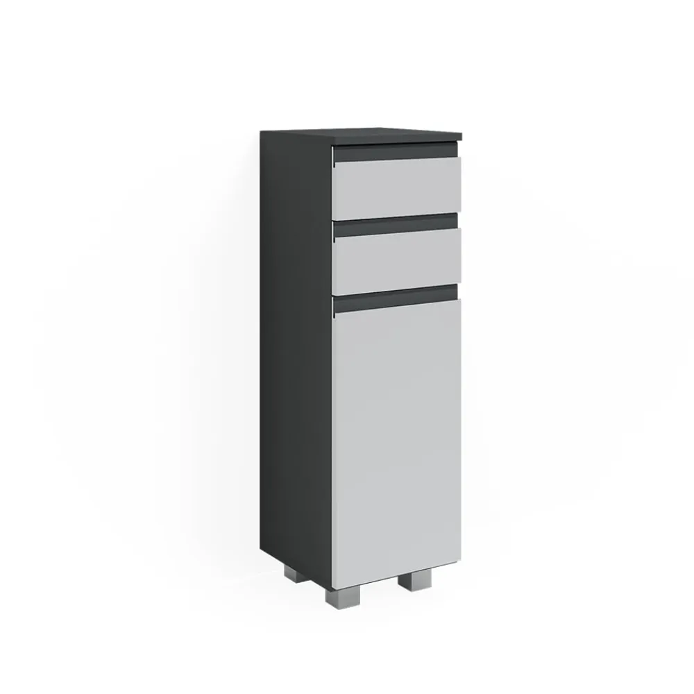 Midischrank Badschrank Badezimmermöbel J-shape Anthrazit Weiß modern 30x95cm Badezimmer Schrank Badmöbel Schranktür Schrankschublade Schrankfach Ablage Aufbewahrung ^ Vicco New