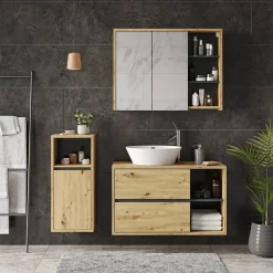 Midischrank Badschrank Badezimmermöbel Viola Eiche Anthrazit modern 38x80 Badezimmer Schrank Badmöbel Schranktür Schrankfach Ablage Aufbewahrung ^ Vicco Clearance