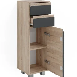 Midischrank Badschrank Badezimmermöbel J-shape Sonoma Anthrazit modern 30x95cm Badezimmer Schrank Badmöbel Schranktür Schrankschublade Schrankfach Ablage Aufbewahrung ^ Vicco Clearance