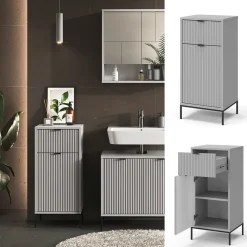 Vicco Midischrank Eliza 40 x 87 cm, Grau, schmaler Badschrank, Tür und Schubfach Online