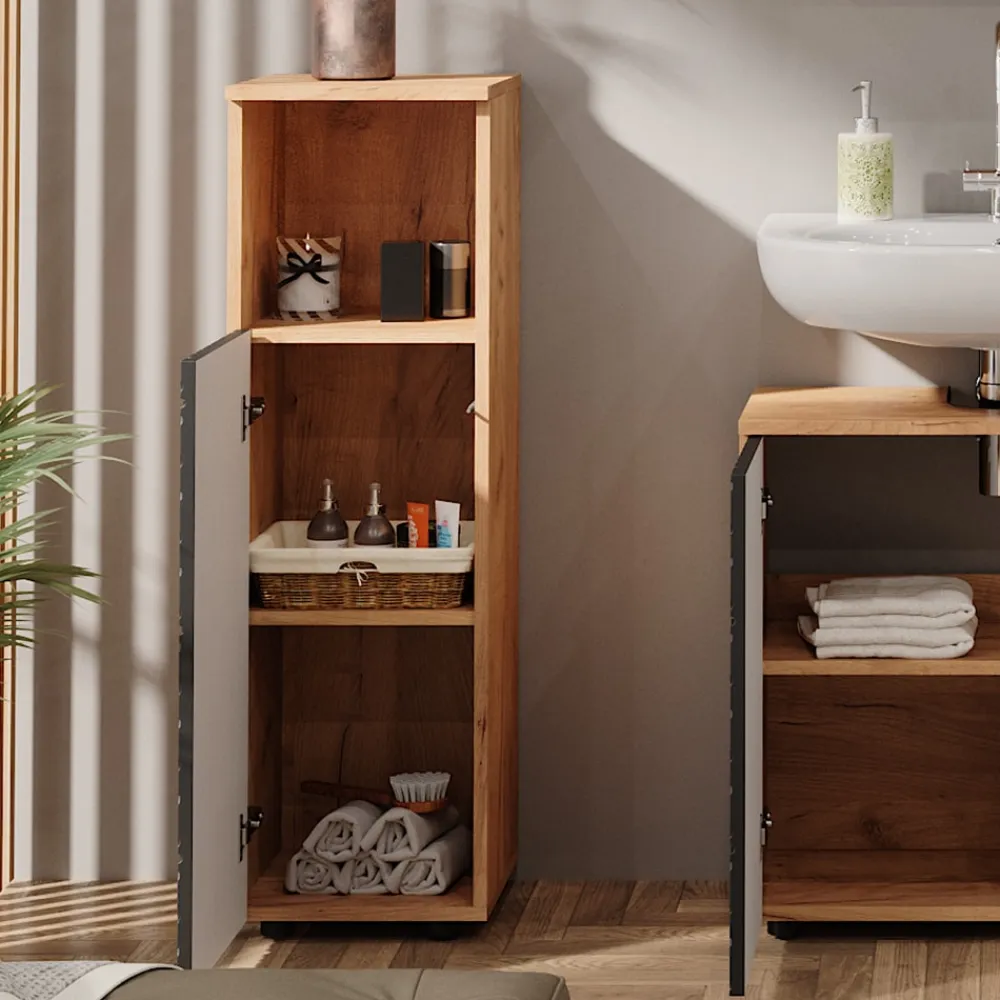 Midischrank Irma Eiche Anthrazit 30 x 95 cm Badezimmer ^ Vicco Discount
