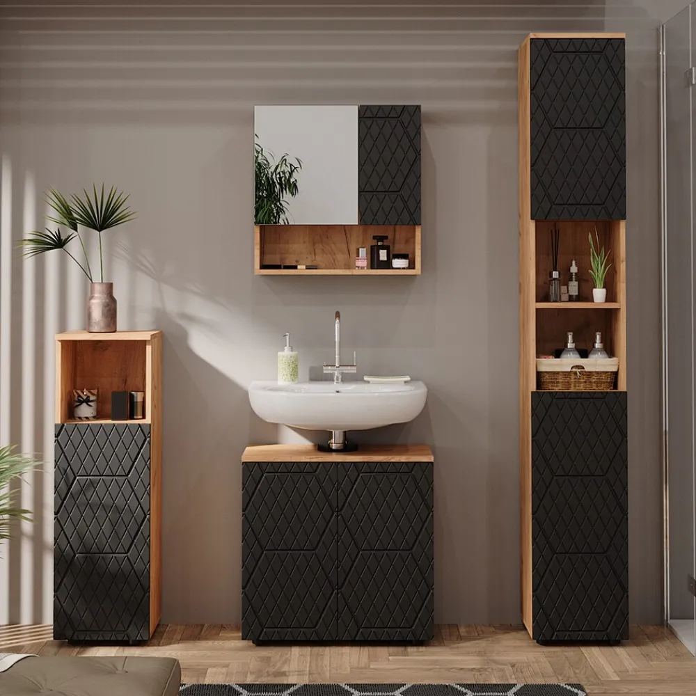 Midischrank Irma Eiche Anthrazit 30 x 95 cm Badezimmer ^ Vicco Discount